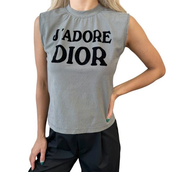 Christian Dior Vintage 2002 J'ADORE Logo Tank Top #36 Gray Black Nylon  [106423] - Picture 2 of 12